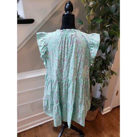 Time and Tru Dress Women Size XXL Green Pink Floral Cotton Ruffle Tiered Casual - Picture 8 of 13